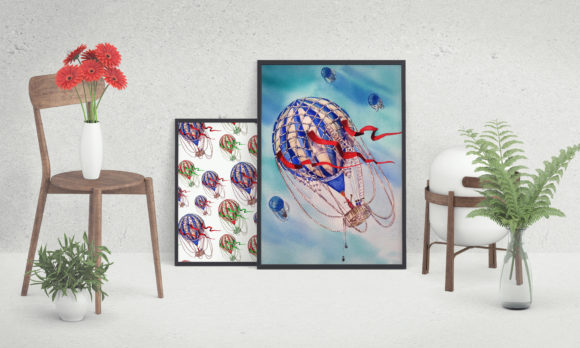 Balloon Poster Watercolor Print and Illustrations