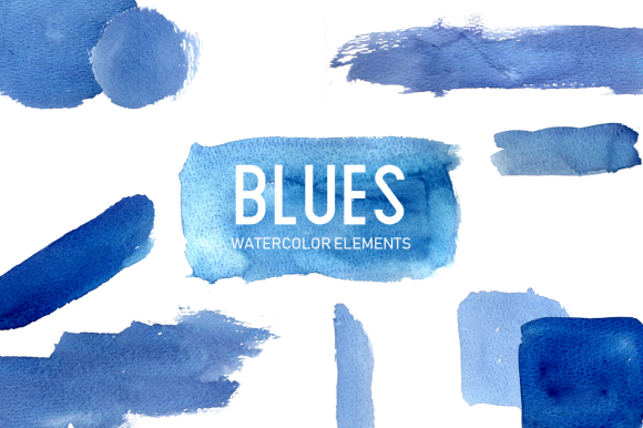 Blue Watercolor Splashes Clipart Set and Illustrations