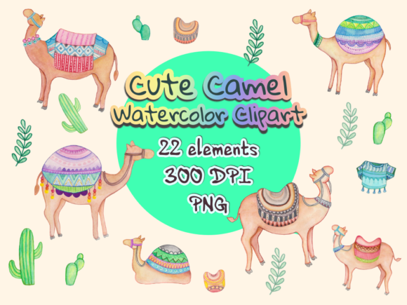 Cute Camel Watercolor Clipart and Illustrations