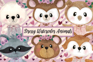 Dressy Watercolor Animals Clip Art Set and Illustrations