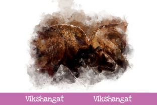 Fighting Bison Watercolor Art