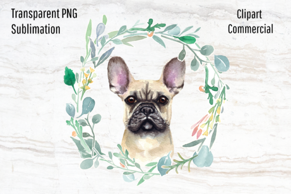 French Bulldog, Watercolor Wreath Illustrations
