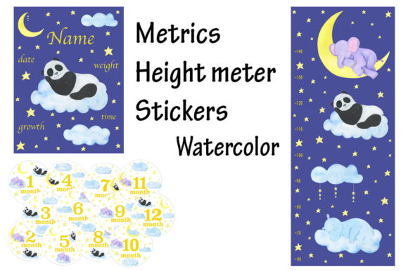 Metric Height Meter Stickers Watercolor Illustrations
