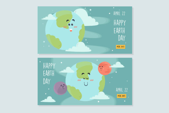 Mother Earth Day Banner Watercolor Illustrations