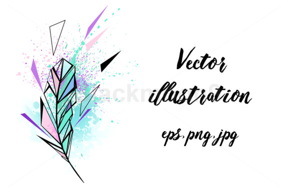 Polygonal Feather with Watercolor Illustrations