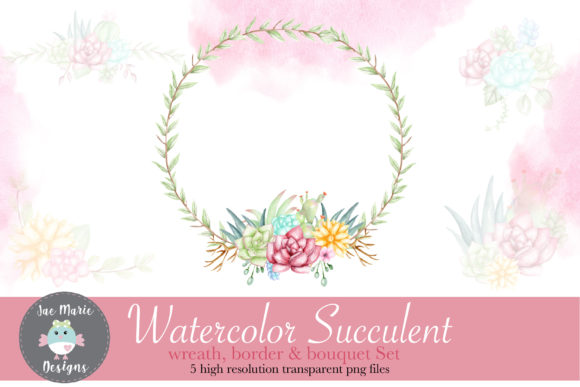 Succulent Wreath, Watercolor Clipart