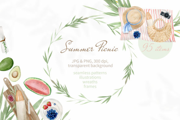 Summer Picnic Watercolor Clipart Set
