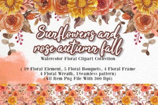 Sunflowers Rose Autumn Fall Watercolor Illustrations