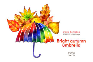 Watercolor Autumn Umbrella Clipart and Illustrations