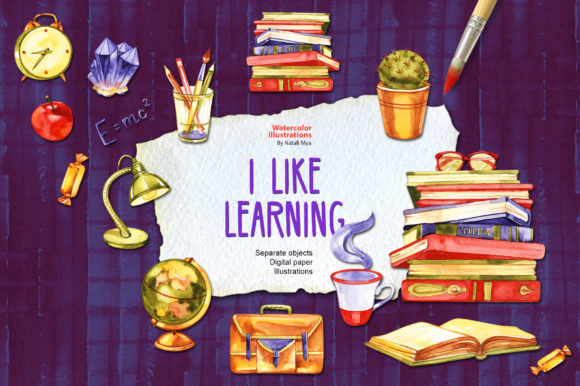 Watercolor Back to School Cliparts and Illustrations