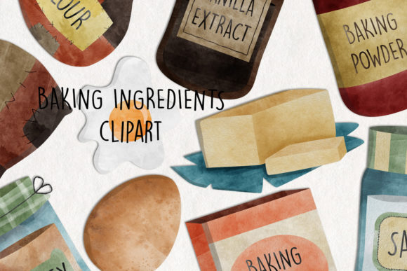 Watercolor Baking Ingredients ClipArt