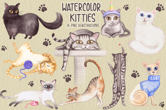 Watercolor Cats Collection and Illustrations