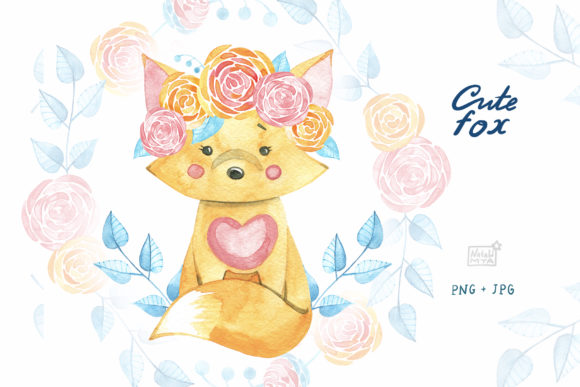 Watercolor Cute Fox Cliparts and Illustrations