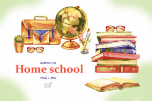 Watercolor Home School Cliparts and Illustrations