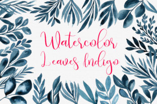 Watercolor Leaves Indigo Frames Clip Art and Illustrations