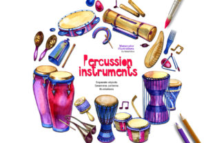 Watercolor Music Percussion Cliparts Illustrations