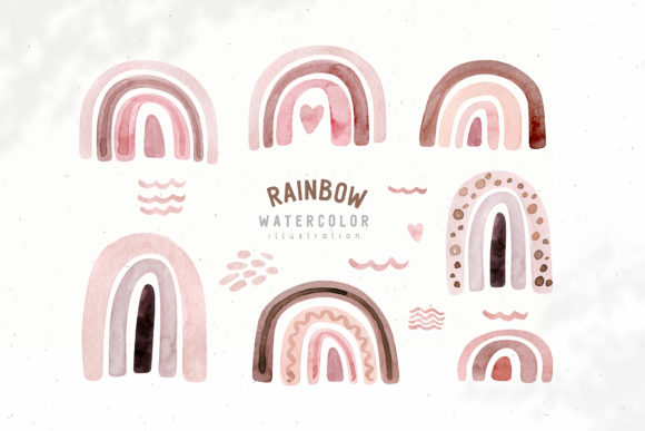 Watercolor Neutral Beige Rose Rainbow Illustrations