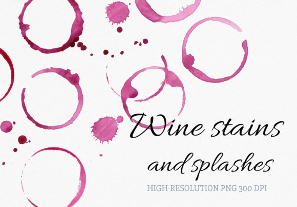 Watercolor Wine Stains, Rings and Splash Illustrations