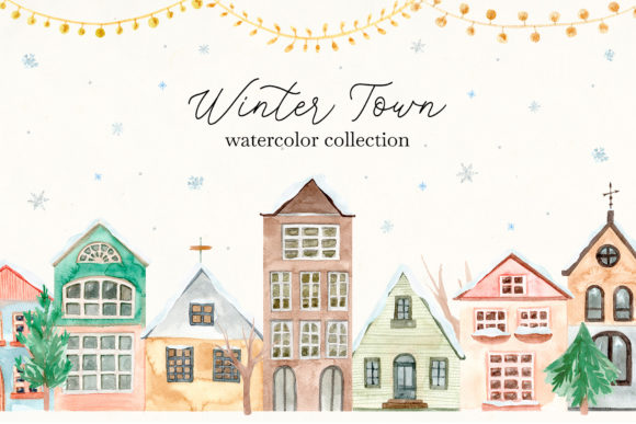 Winter Town. Watercolor Collection